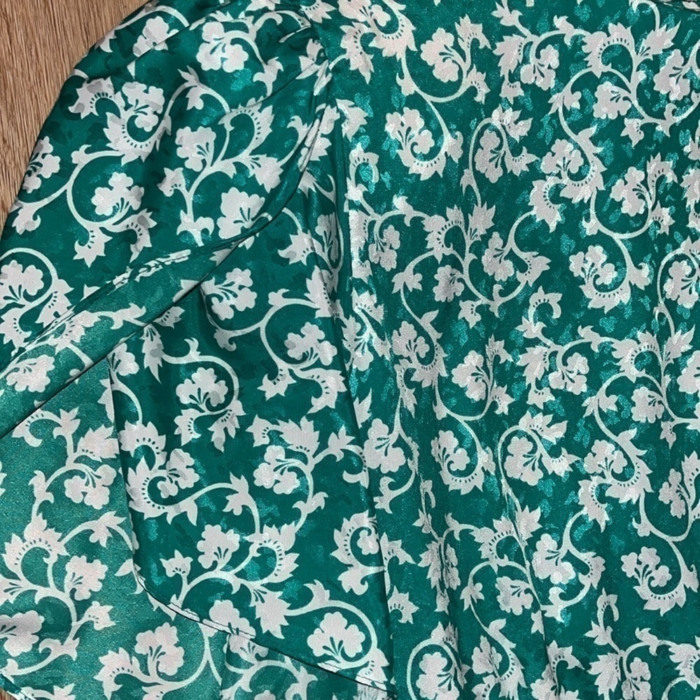 Gorgeous Kelly Green Paisley Button Vintage Flowy Short Sleeve Plus Dress 16 - Picture 2 of 9